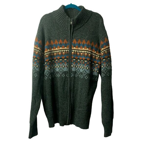 STETSON Sweater Cardigan Full Zip Mock Neck Western Navajo Cotton Wool NWT - Picture 2 of 14